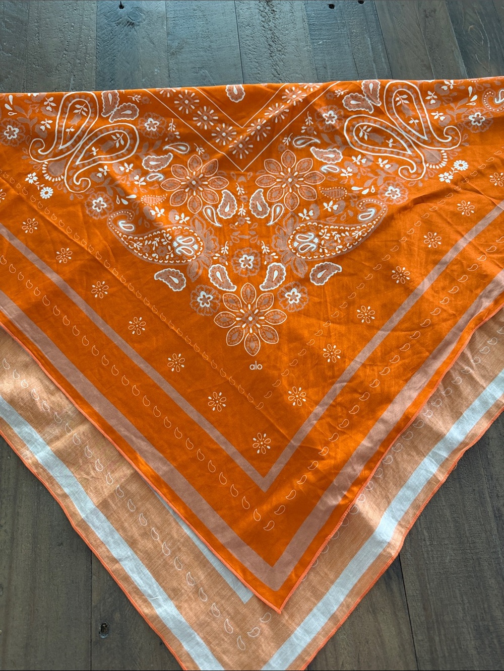 ALO Yoga Orange Bandana-Style Scarf with White Paisley Print
